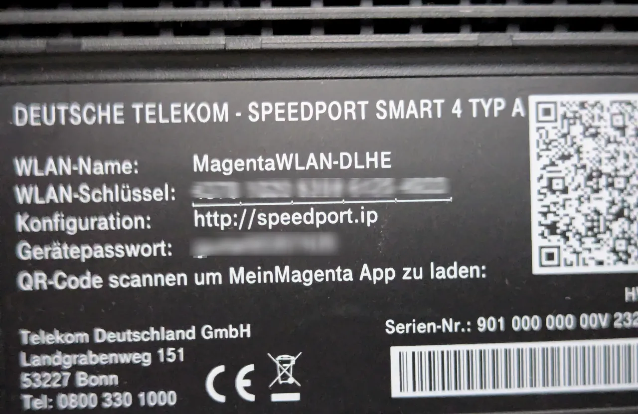 Speedport Smart 4 Typ A - Gerätepasswort und WLAN-Schlüssel