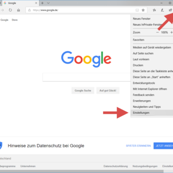 Standardsuchmaschine im Edge Browser von Google auf Bing umstellen – Schritt 1