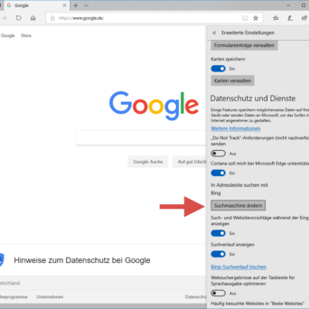 Standardsuchmaschine im Edge Browser von Google auf Bing umstellen – Schritt 3