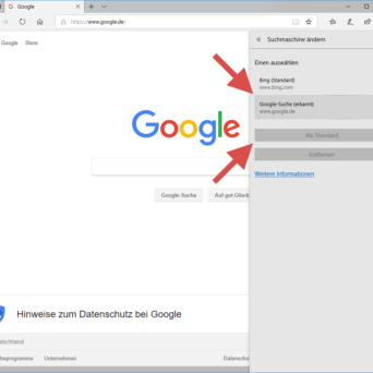 Standardsuchmaschine im Edge Browser von Google auf Bing umstellen – Schritt 4