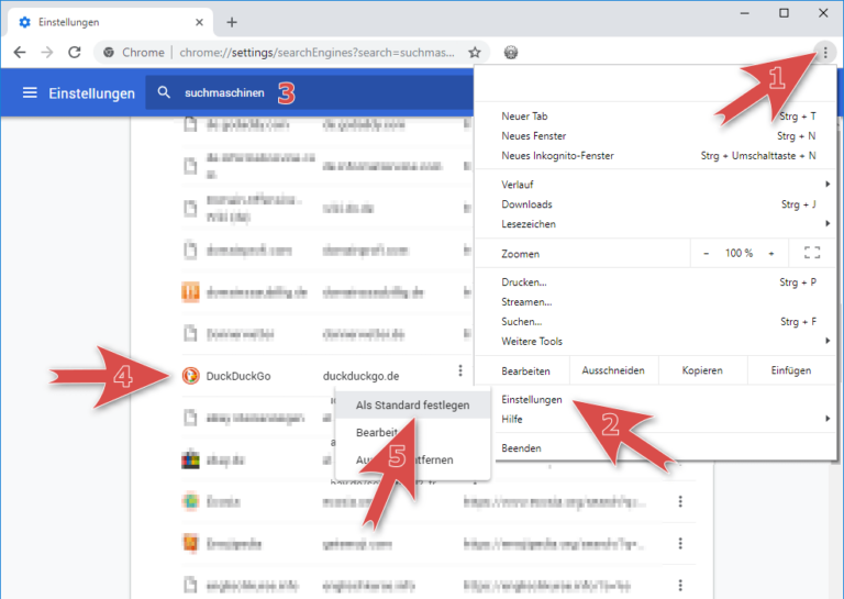 DuckDuckGo als Standardsuchmaschine im Google Chrome einrichten