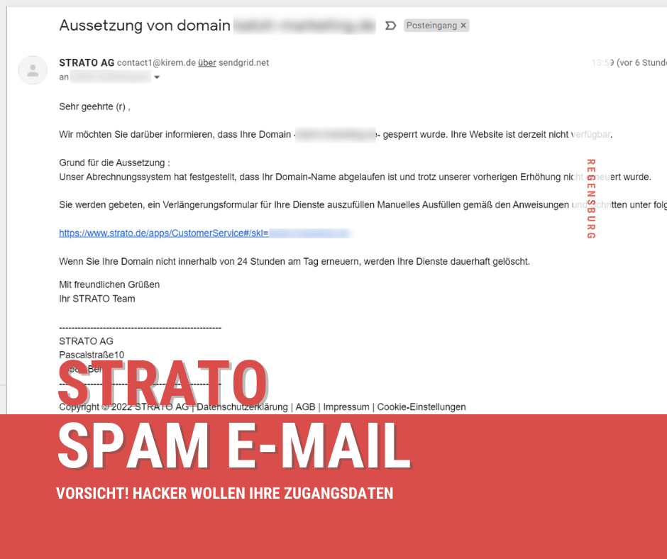 Vorsicht vor dieser Strato Spam E-Mail