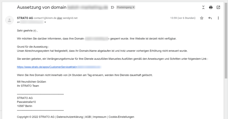 Aussetzung von Domain