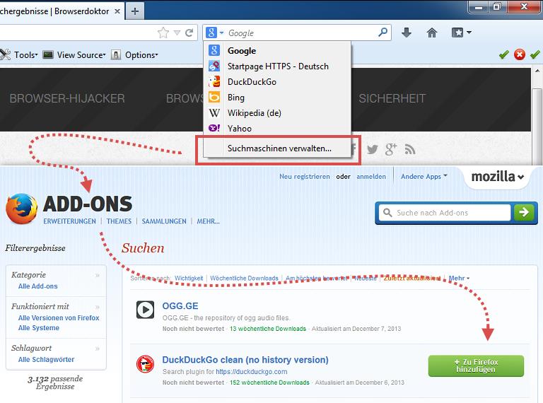 Firefox: Suchmaschinen verwalten