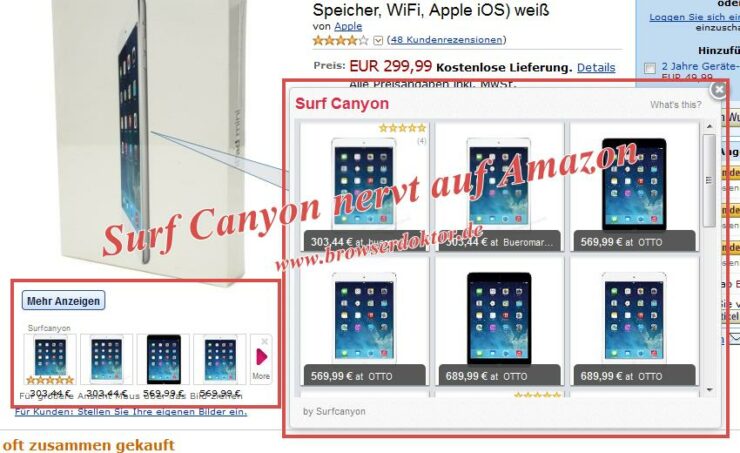 Surf Canyon nervt auf den Seiten von Amazon