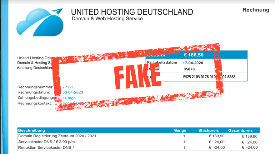 United Hosting Deutschland - Fake Rechnung
