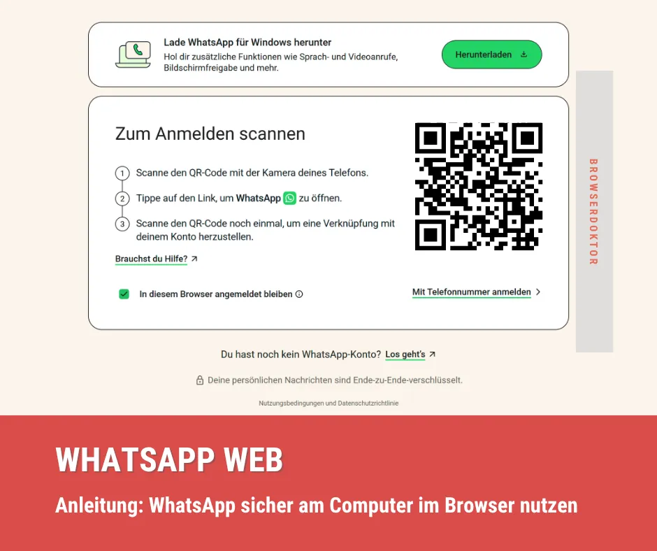 WhatsApp Web - Anemldung per QR-Code