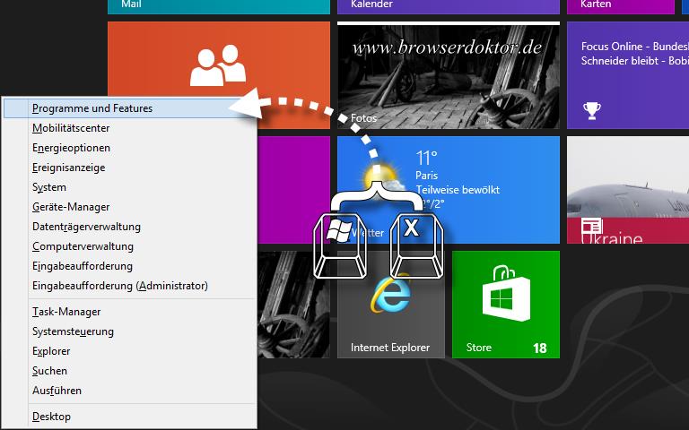 Windows 8 Programm deinstallieren (Tastenkombination Windows+X)