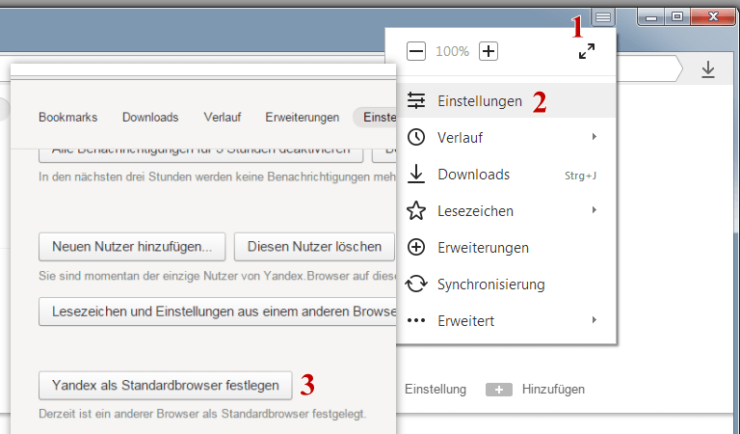 Yandex als Standardbrowser festlegen