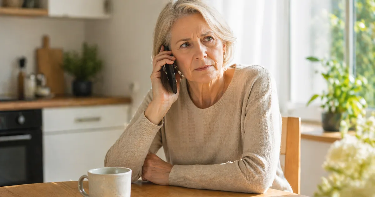 Person schaut skeptisch auf ein klingelndes Smartphone