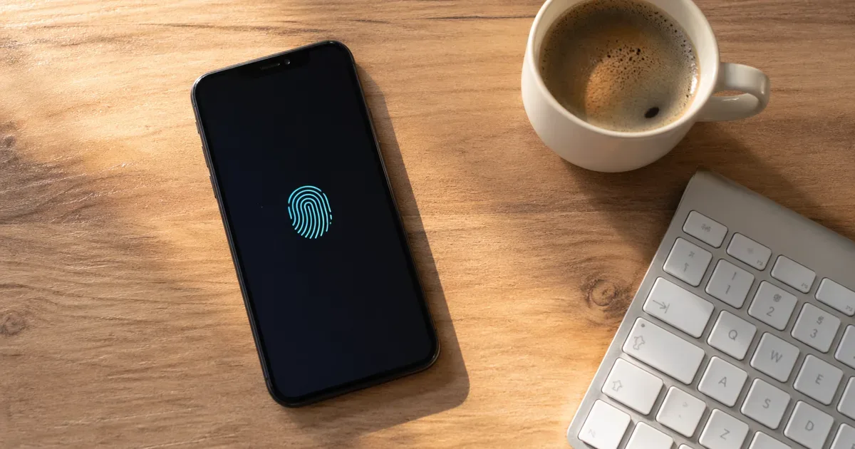 Smartphone mit Fingerabdruck-Symbol auf dem Sperrbildschirm