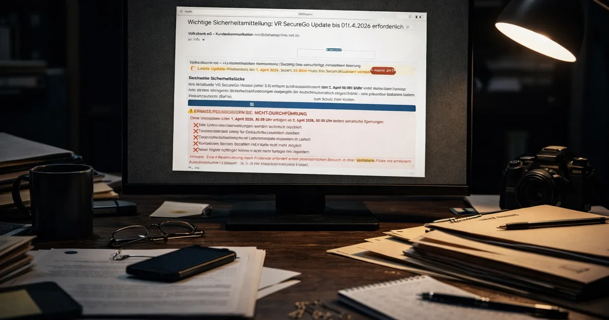 Phishing-Warnung: Gefälschte Volksbank-Mail zu VR SecureGo im Umlauf
